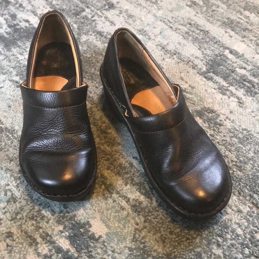 Born Black Leather Clogs